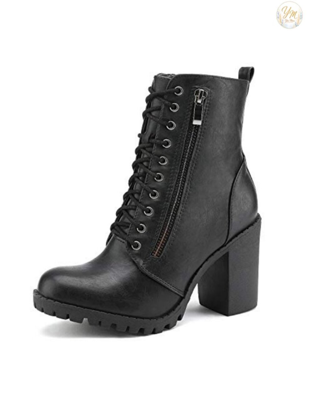 Women's Faux Leather Chunky Heel Lace Up Ankle Combat Booties